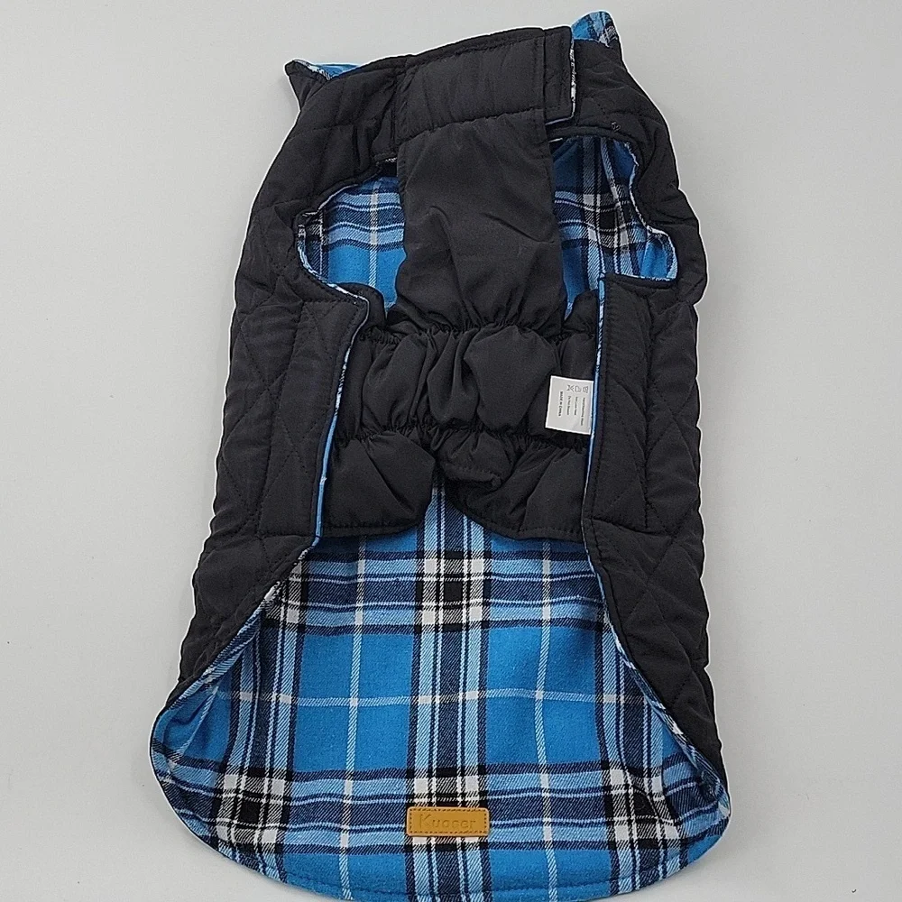 Reversible Black and Blue Plaid Dog Coat NWT